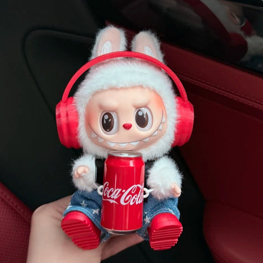 Labubu dressed in a fun outfit with a cola surprise theme