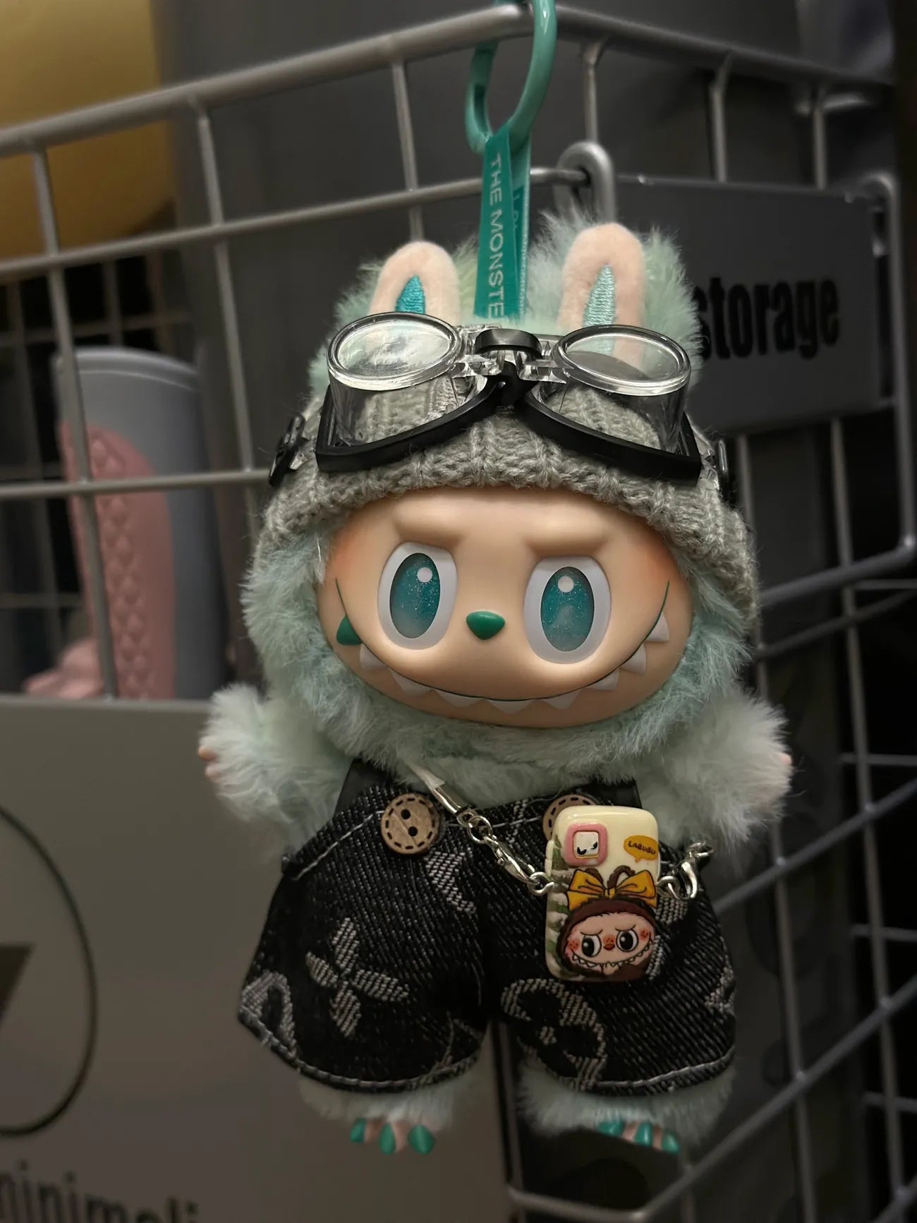 Labubu wearing a trendy street-style black outfit