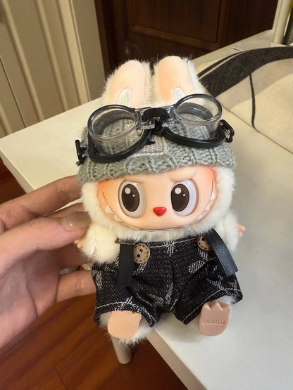 Labubu wearing a trendy street-style black outfit