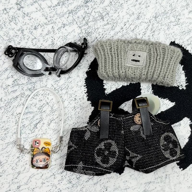 Labubu wearing a trendy street-style black outfit