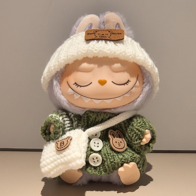 Labubu in a warm knitted winter outfit