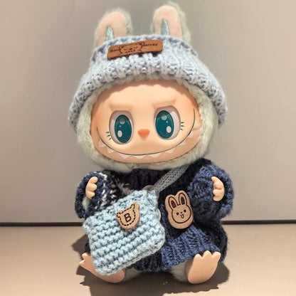 Labubu in a warm knitted winter outfit