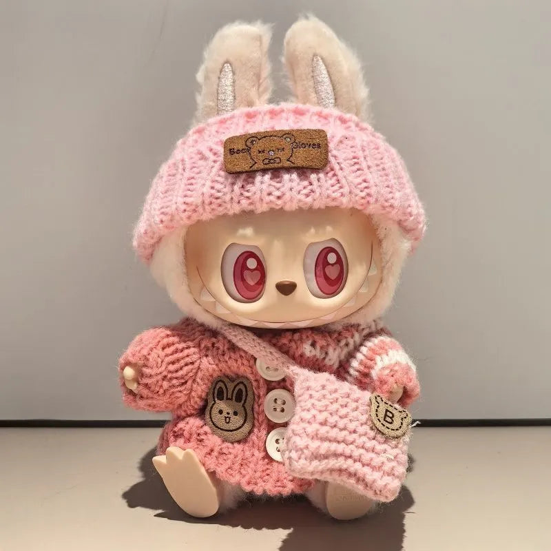 Labubu in a warm knitted winter outfit