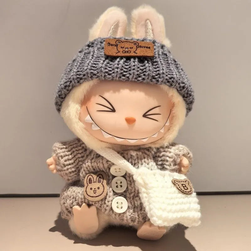 Labubu in a warm knitted winter outfit