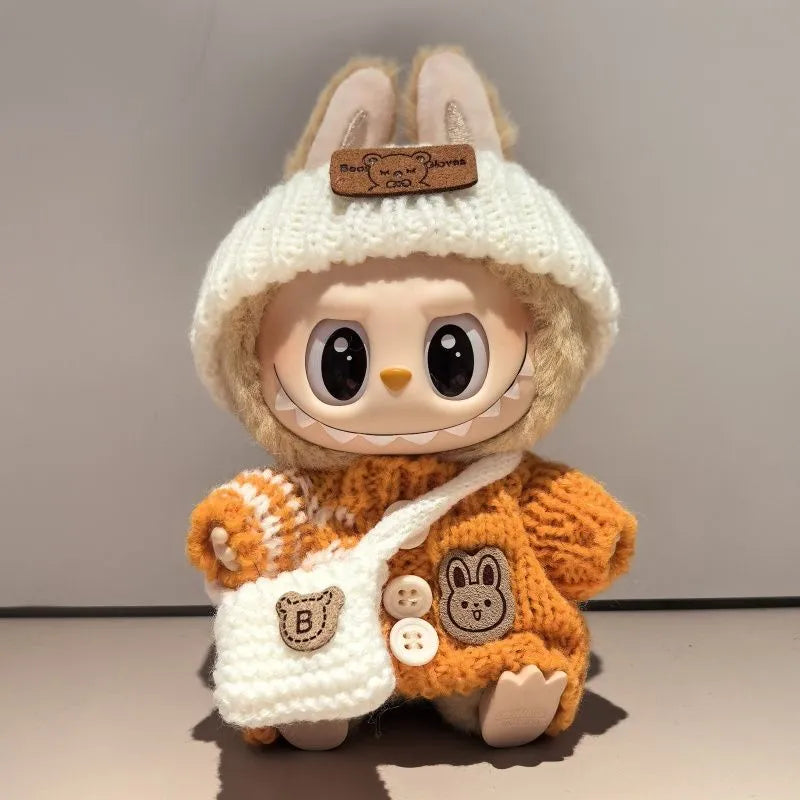 Labubu in a warm knitted winter outfit